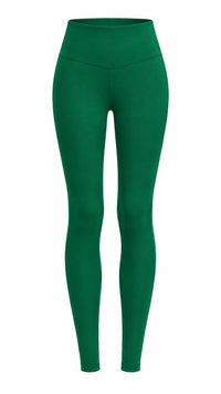 A high-waisted, full-length leggings in a solid hunter green colour, brushed soft fabric