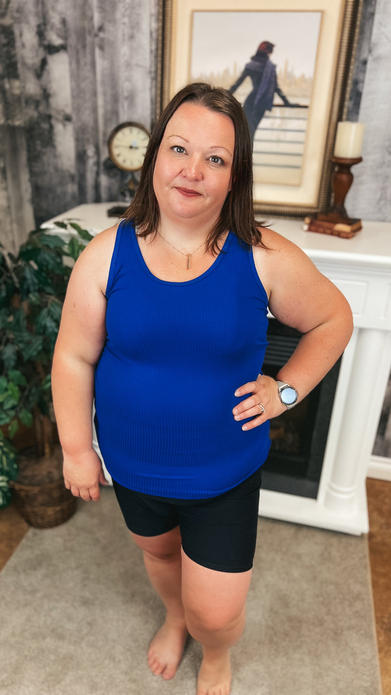 Rynlee Ribbed Tank Top: Cobalt