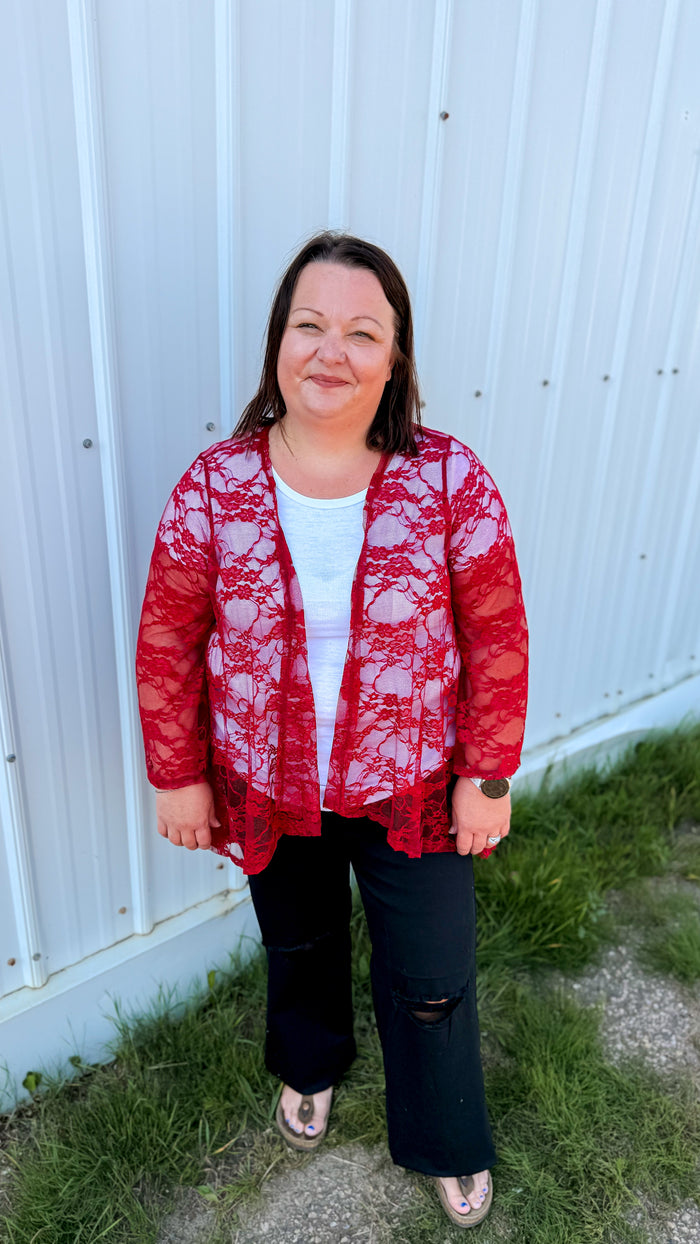 Rosemary Lace Cardigan | Red
