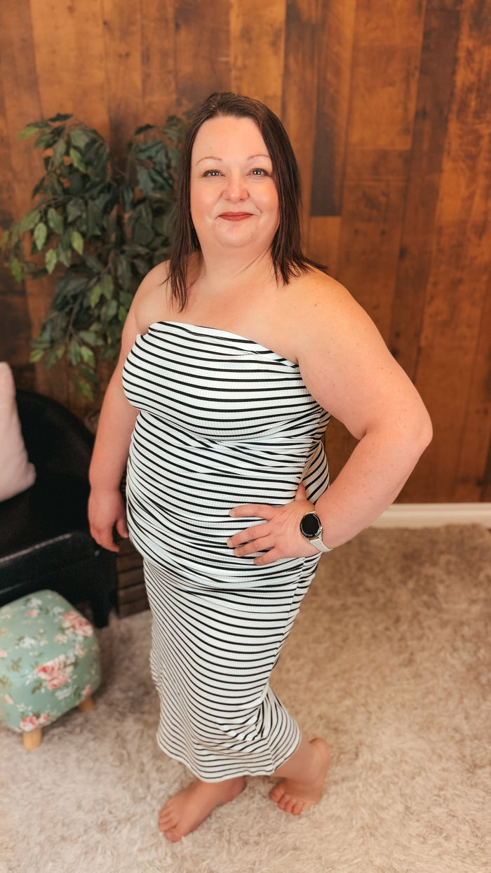 Alyssa Strapless Stripe Sundress | White