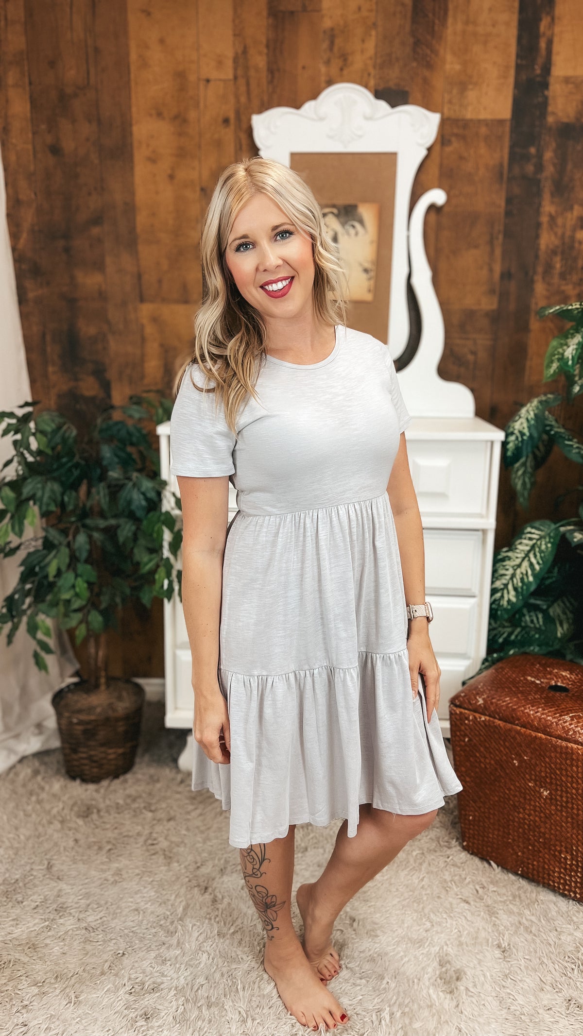Beverly Tiered Dress: Grey