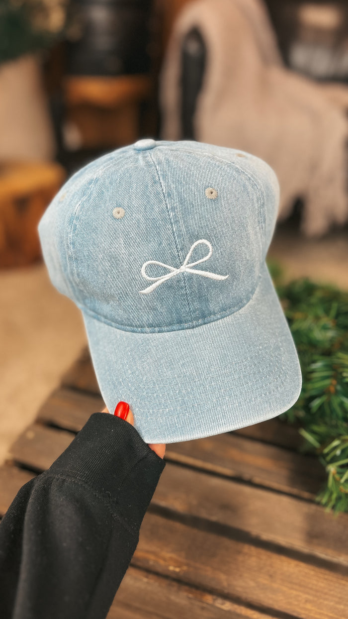 Bow Baseball Hat: Light Denim