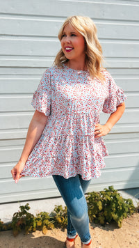 Kimberly Floral Babydoll Top: Blue