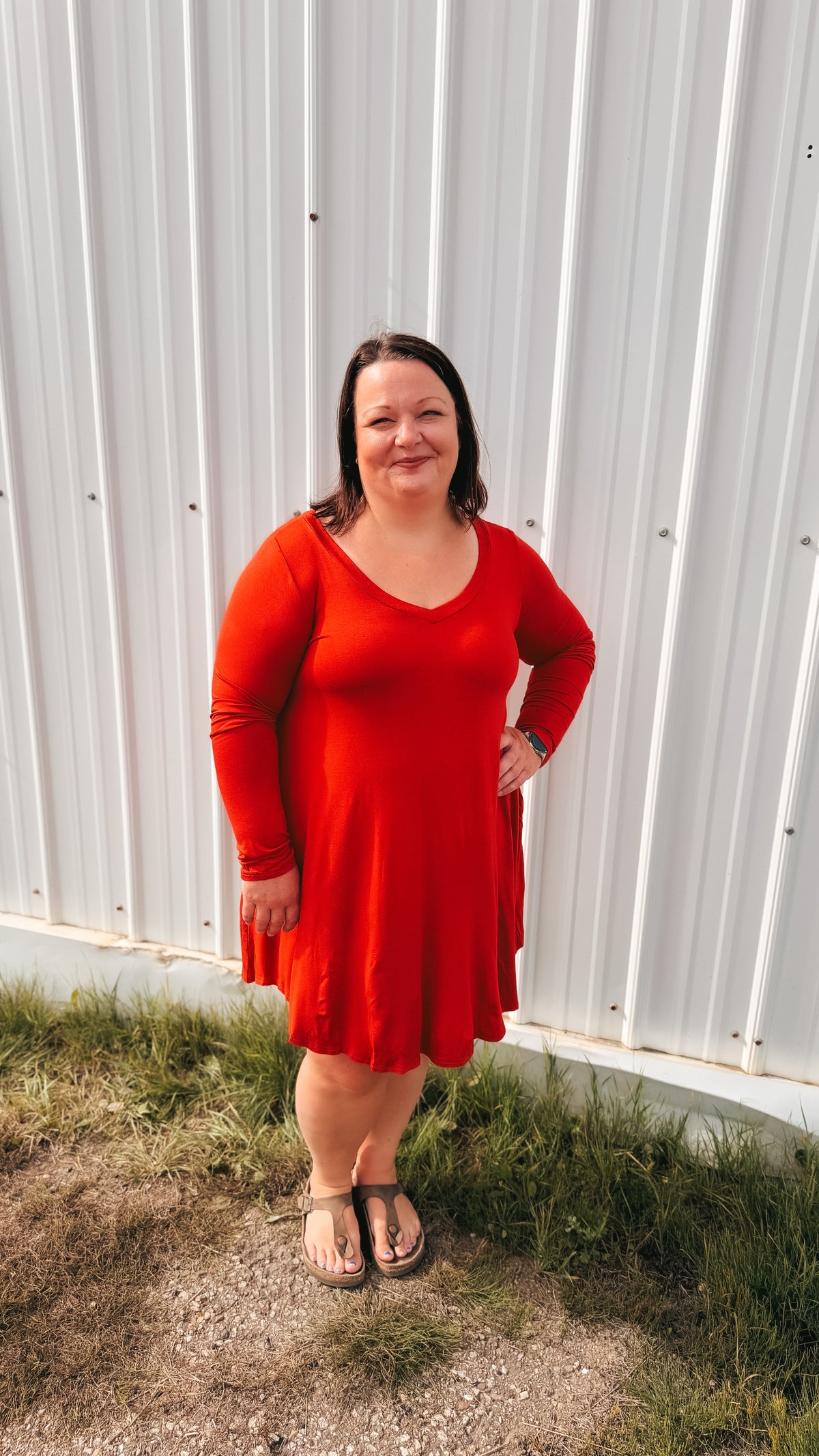 Violet Long Sleeve T-Shirt Dress | Burnt Rust