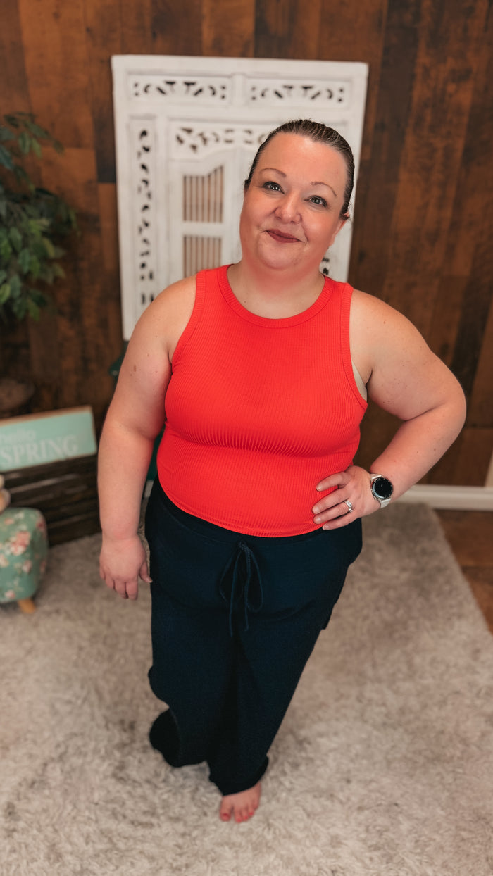 Victoria Ribbed Tank Top | Coral