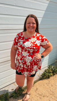 Stacey Floral Top: Red