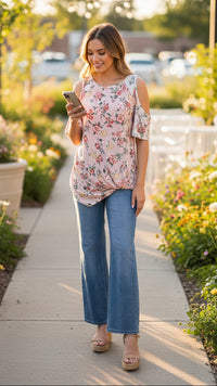 32 Blush Floral Cold Shoulder | M | SAMPLE SALE