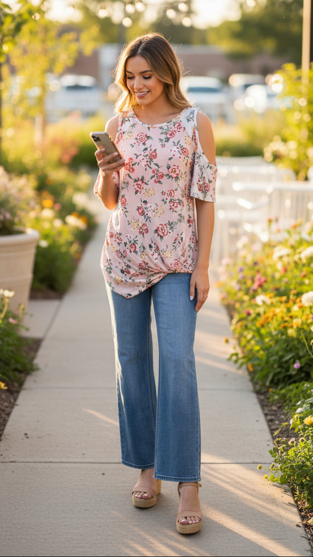 32 Blush Floral Cold Shoulder | M | SAMPLE SALE