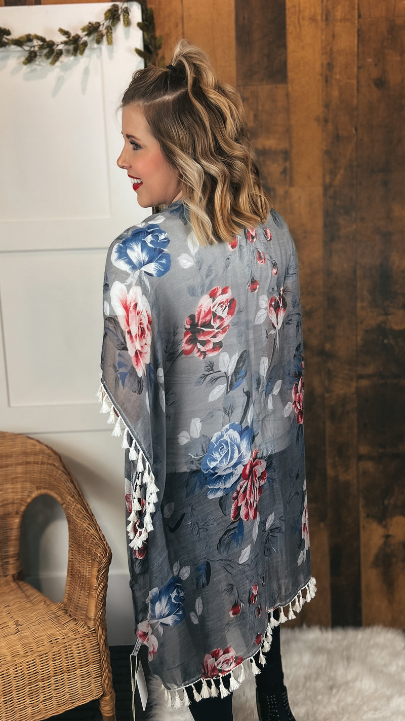 Emery Floral Kimono: Navy