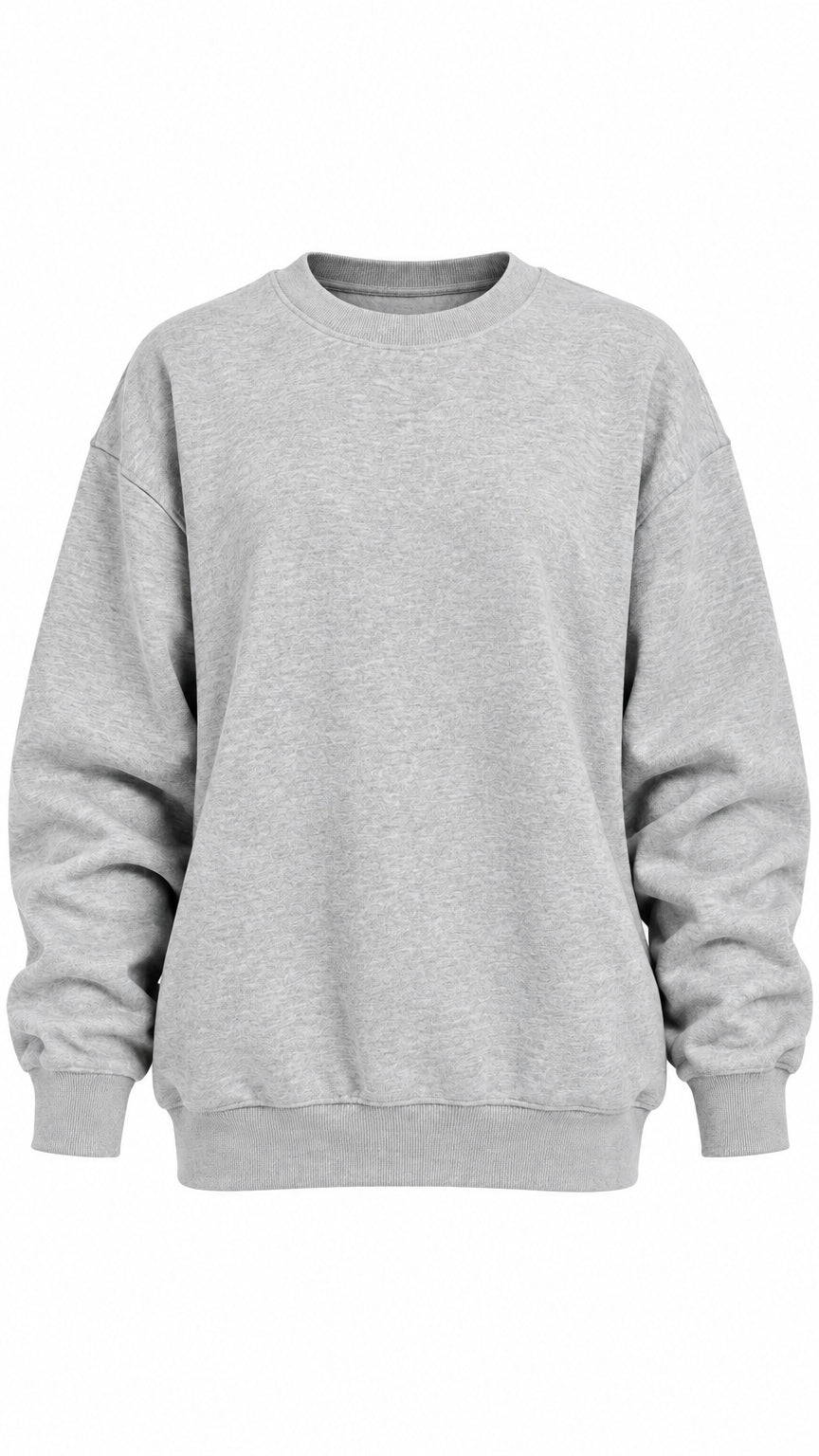A light gray heathered crewneck sweatshirt 