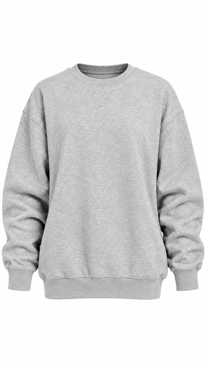 A light gray heathered crewneck sweatshirt 
