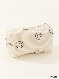 Smiley Face Corduroy Pouch: Ivory