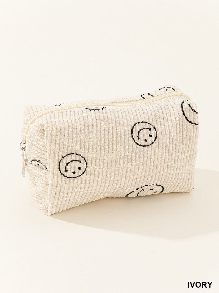 Smiley Face Corduroy Pouch: Ivory