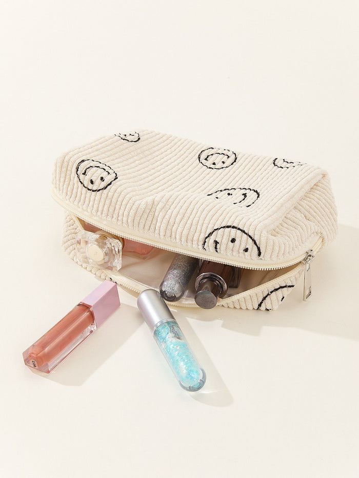 Smiley Face Corduroy Pouch: Ivory