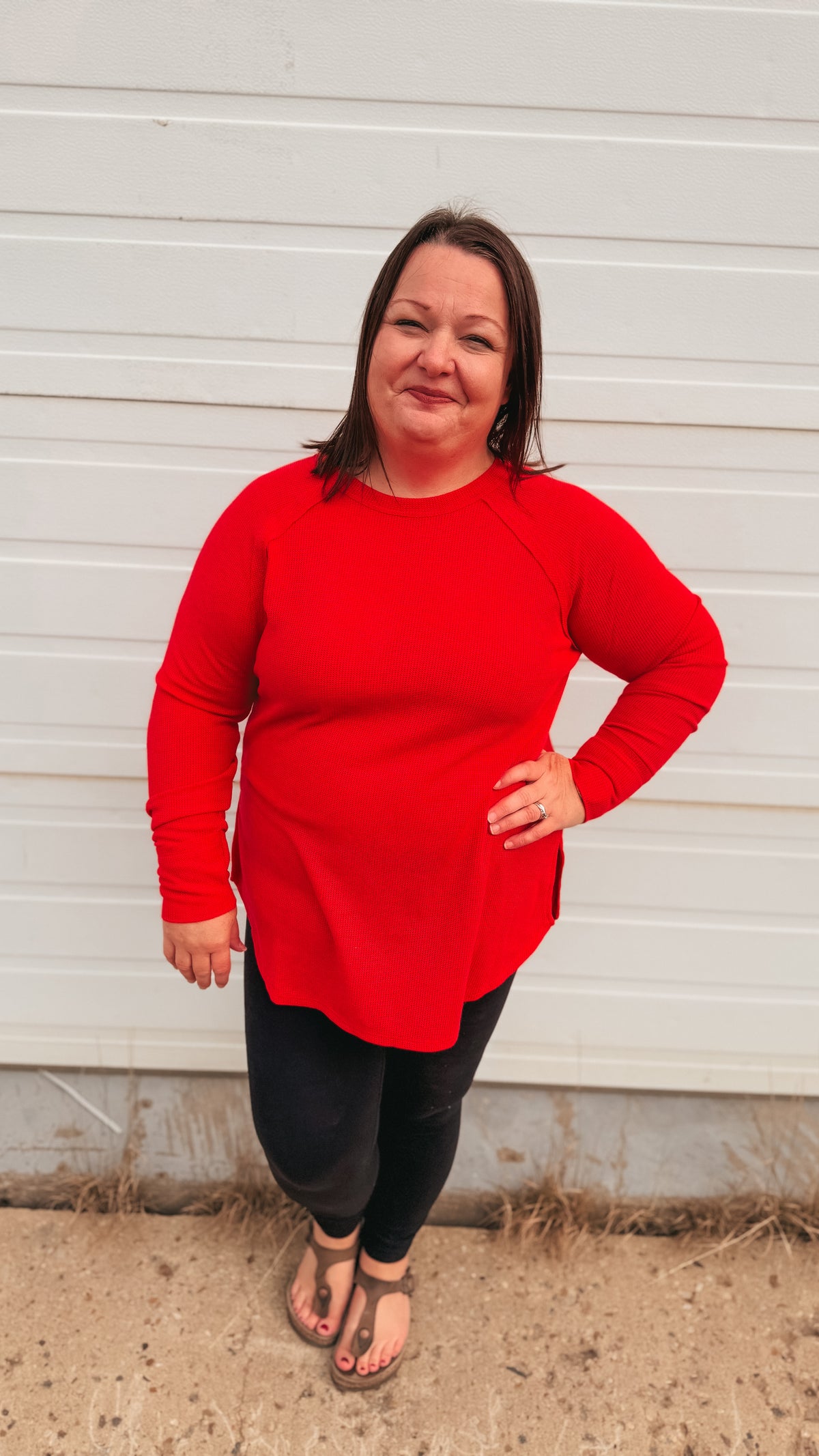 Leslie Waffle Long Sleeve | Red