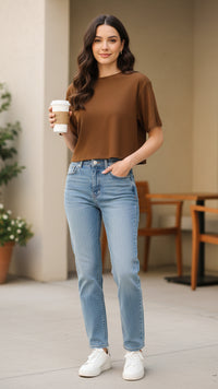Lexi Waffle Tee: Brown