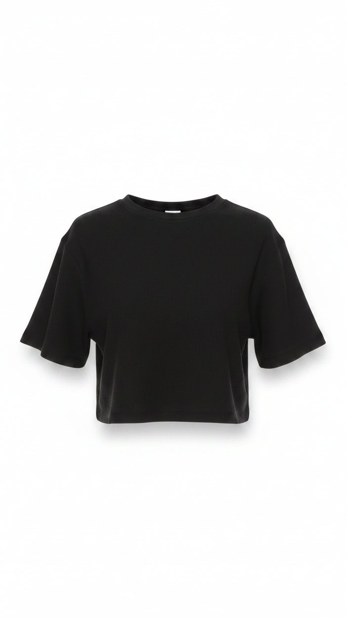 Lexi Waffle Tee: Black