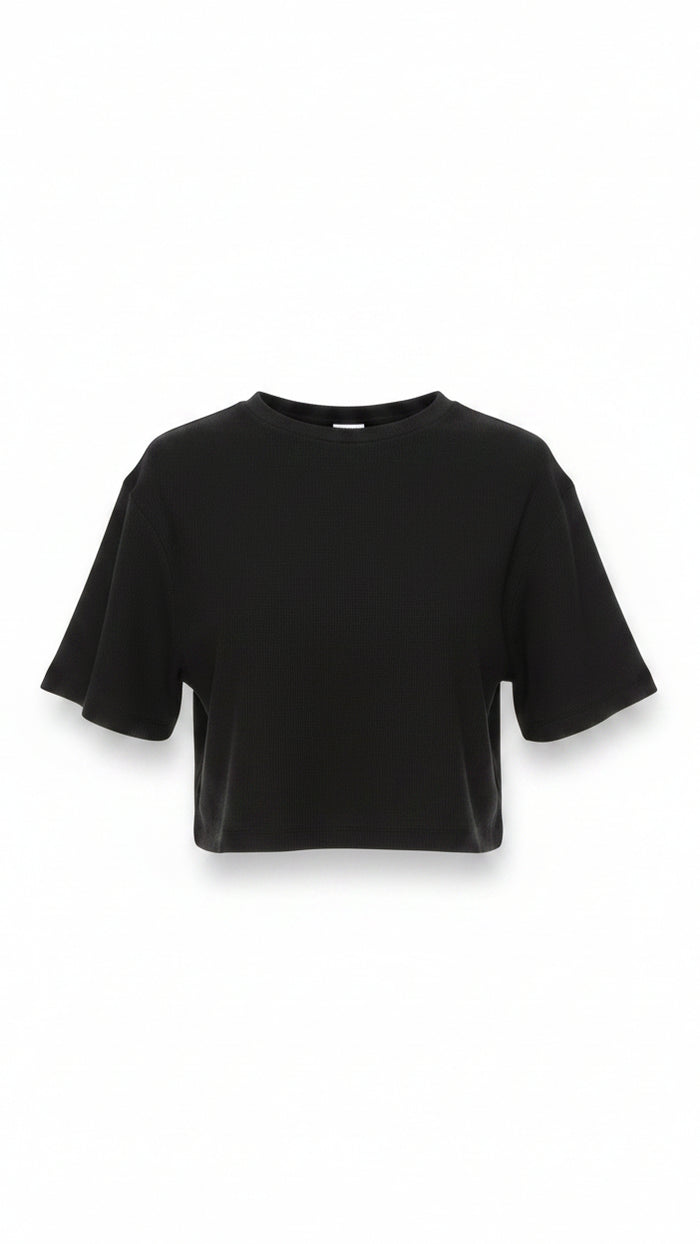 Lexi Waffle Tee: Black