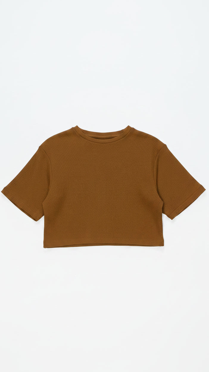 Lexi Waffle Tee: Brown
