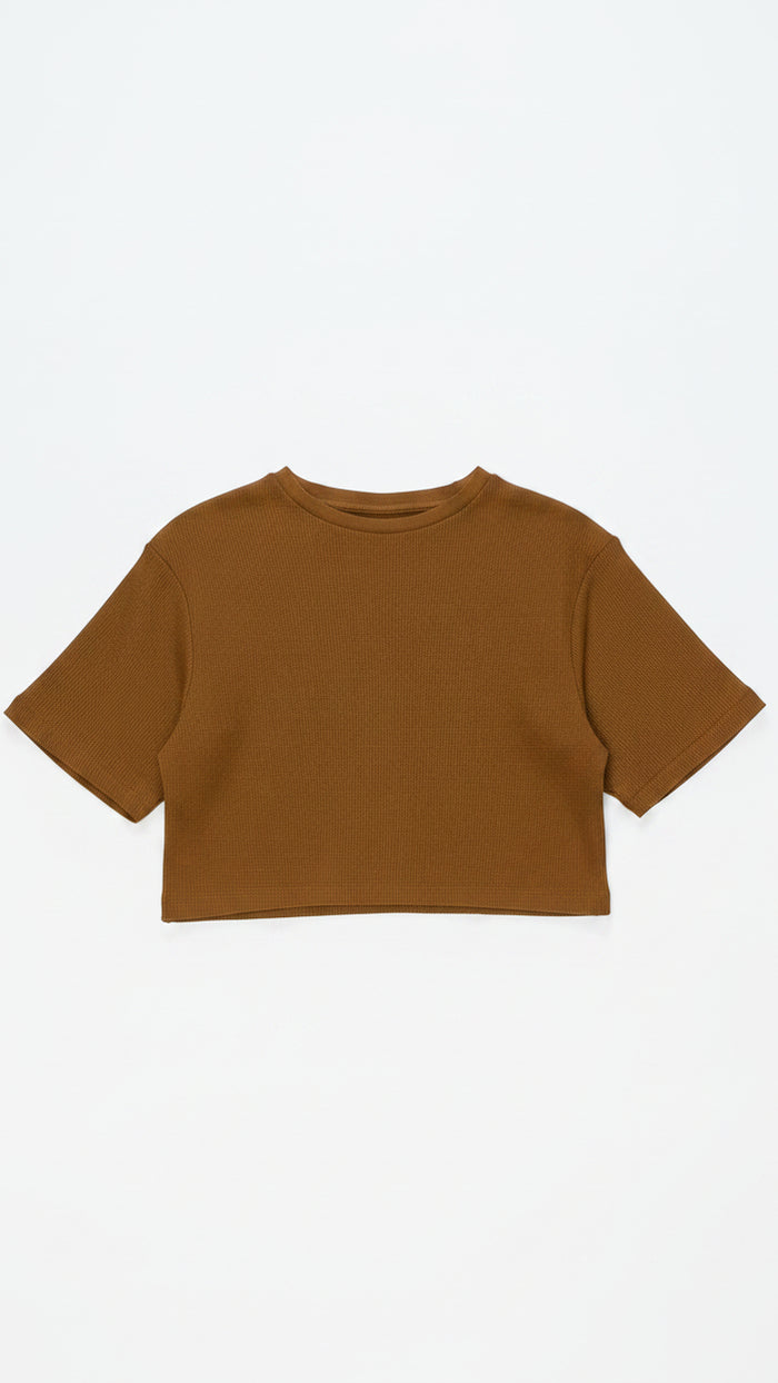 Lexi Waffle Tee: Brown