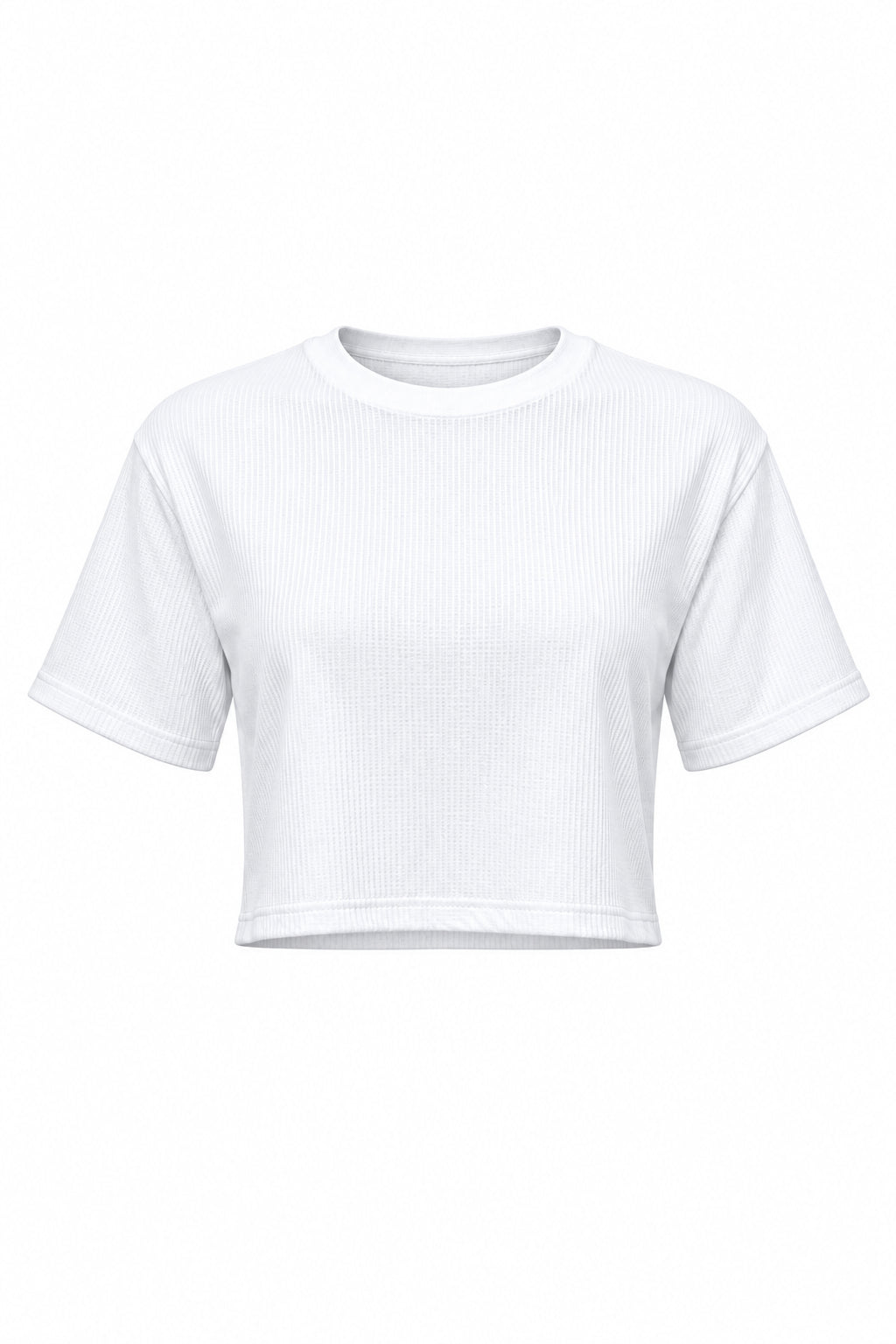 A white short-sleeve ribbed cropped t-shirt