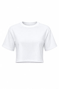 A white short-sleeve ribbed cropped t-shirt