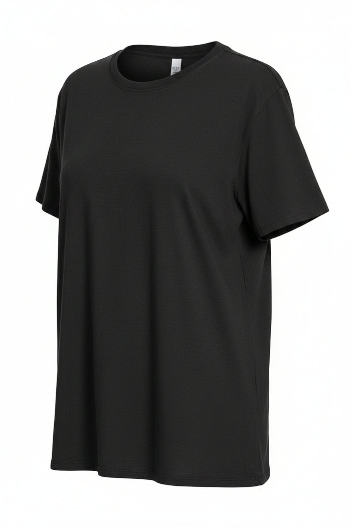 a black short-sleeve crewneck t-shirt