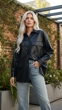 Stephanie Faux Leather Jacket | Black