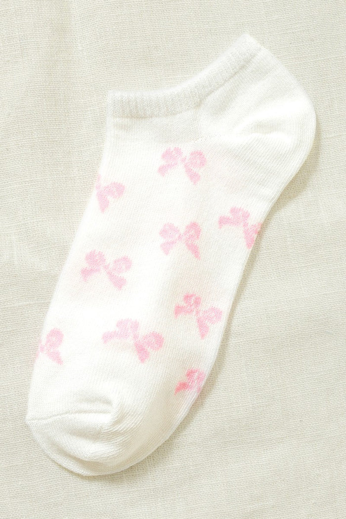 Bow Printed Ankle Socks: White