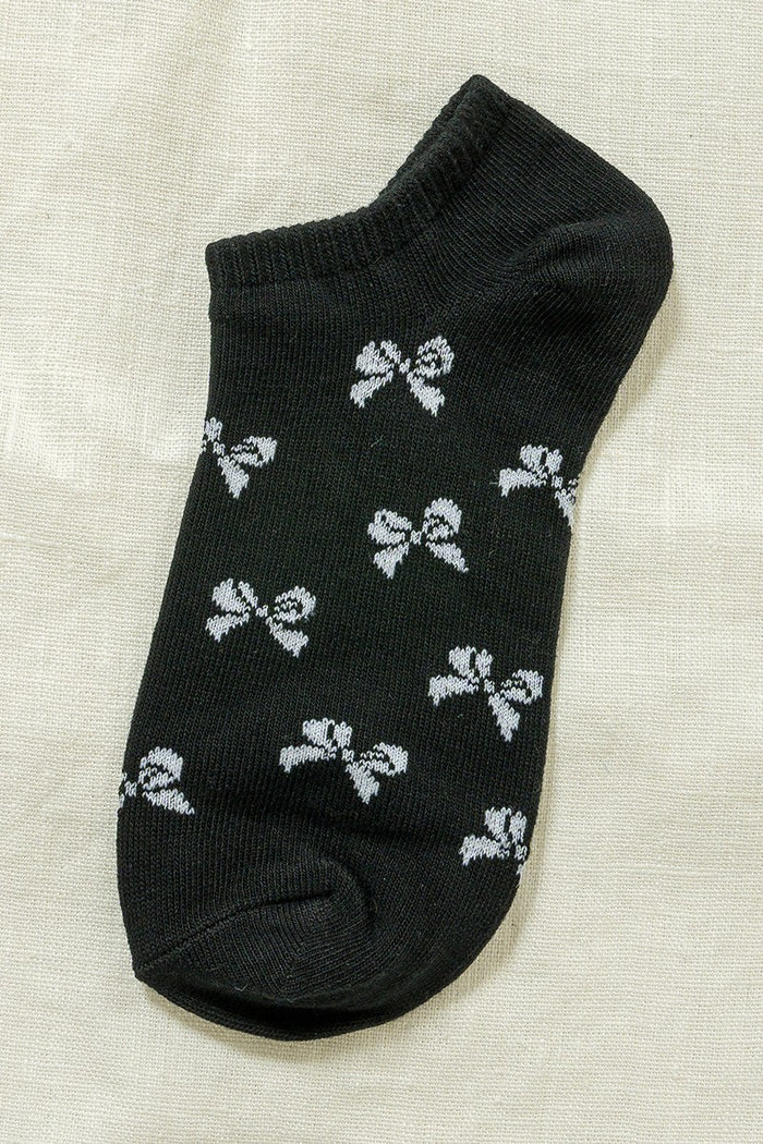 Bow Printed Ankle Socks: Black