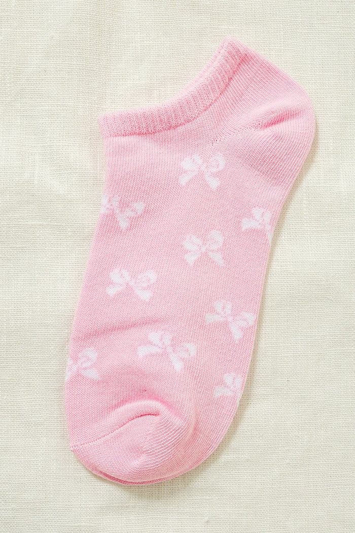 Bow Printed Ankle Socks: Pink