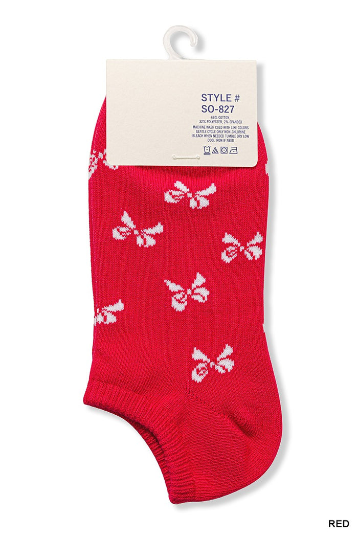 Bow Printed Ankle Socks: Red