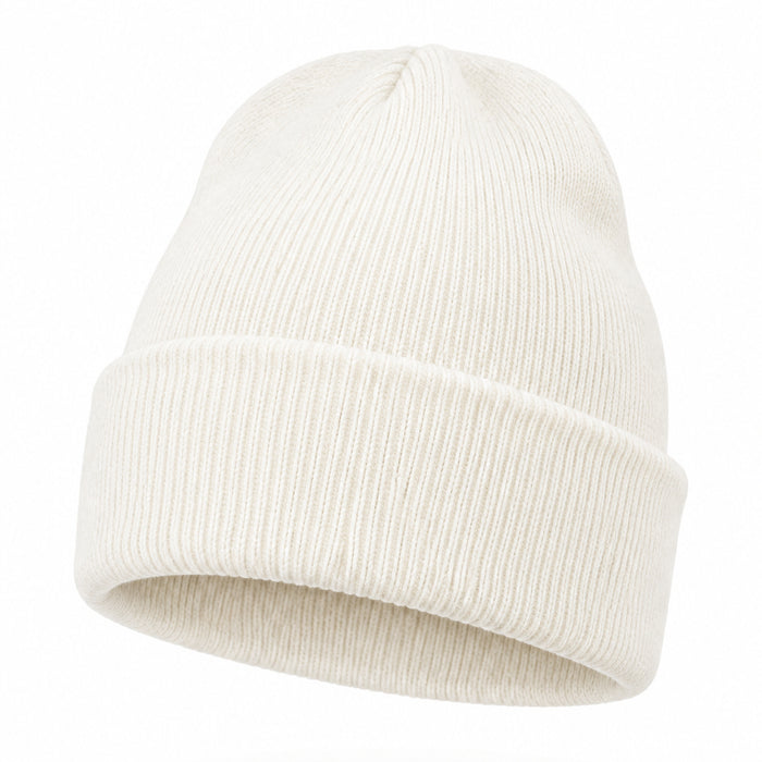 An ivory ribbed knit beanie hat 