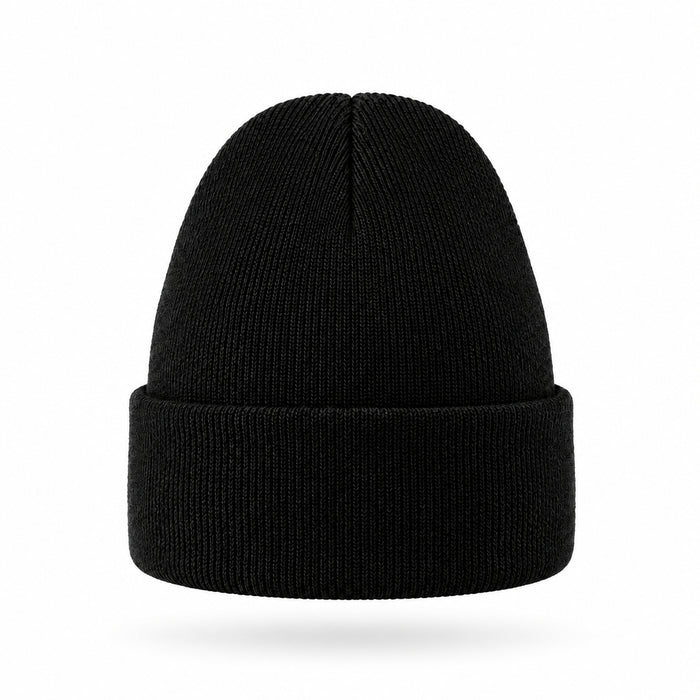 A black knit cuffed beanie hat 