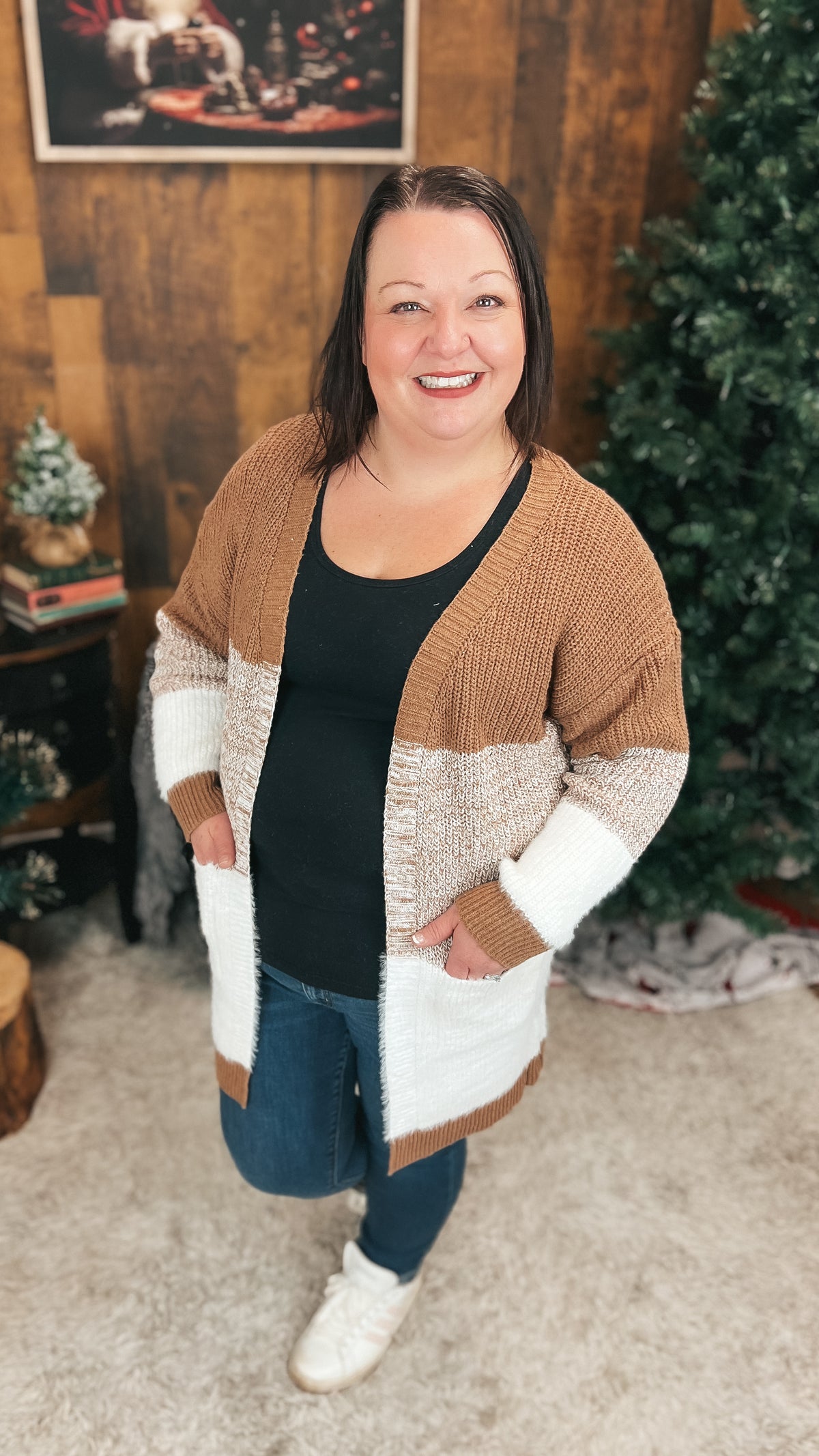 Helen Knit Cardigan | Brown & Ivory