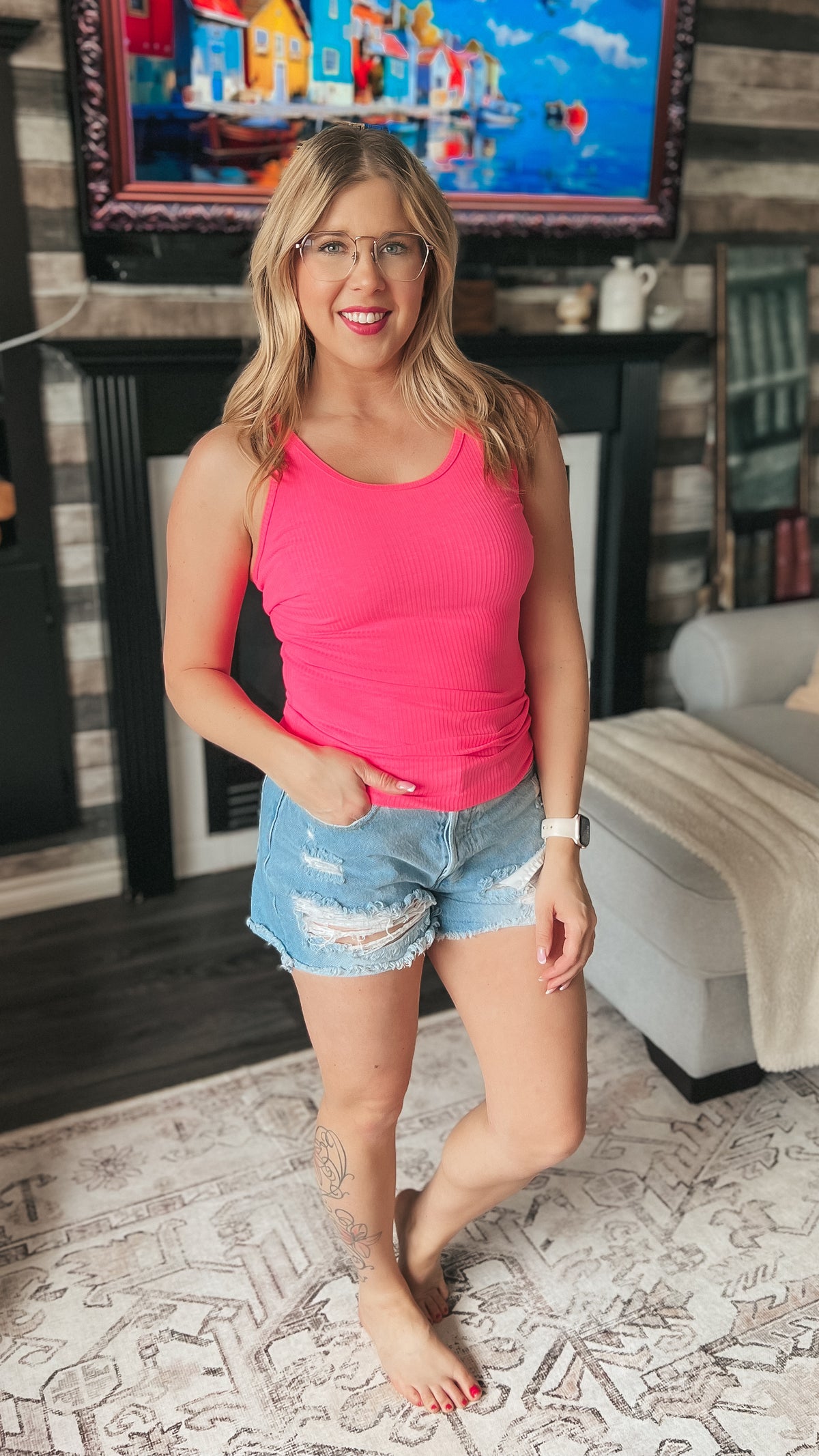 Rynlee Ribbed Tank Top: Neon Fuchsia