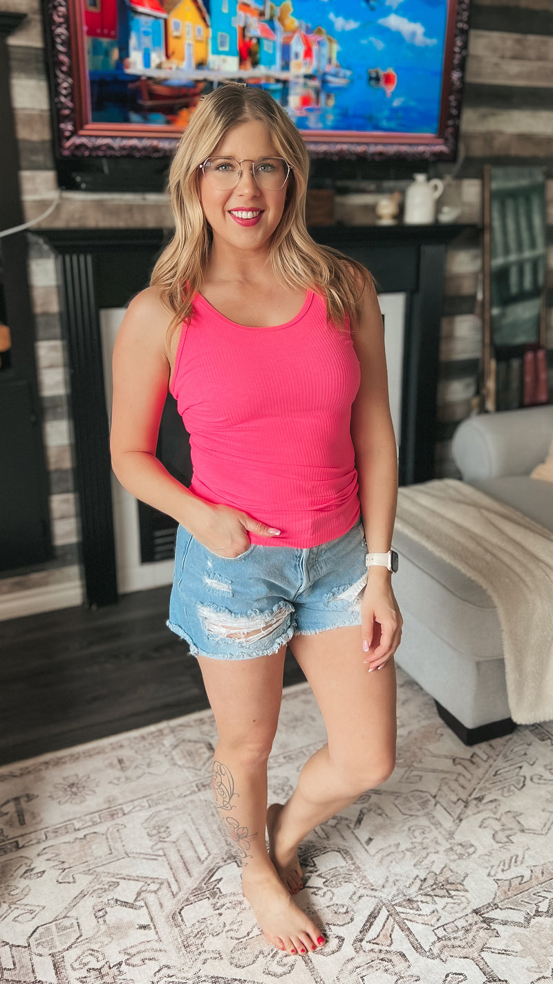Rynlee Ribbed Tank Top: Neon Fuchsia