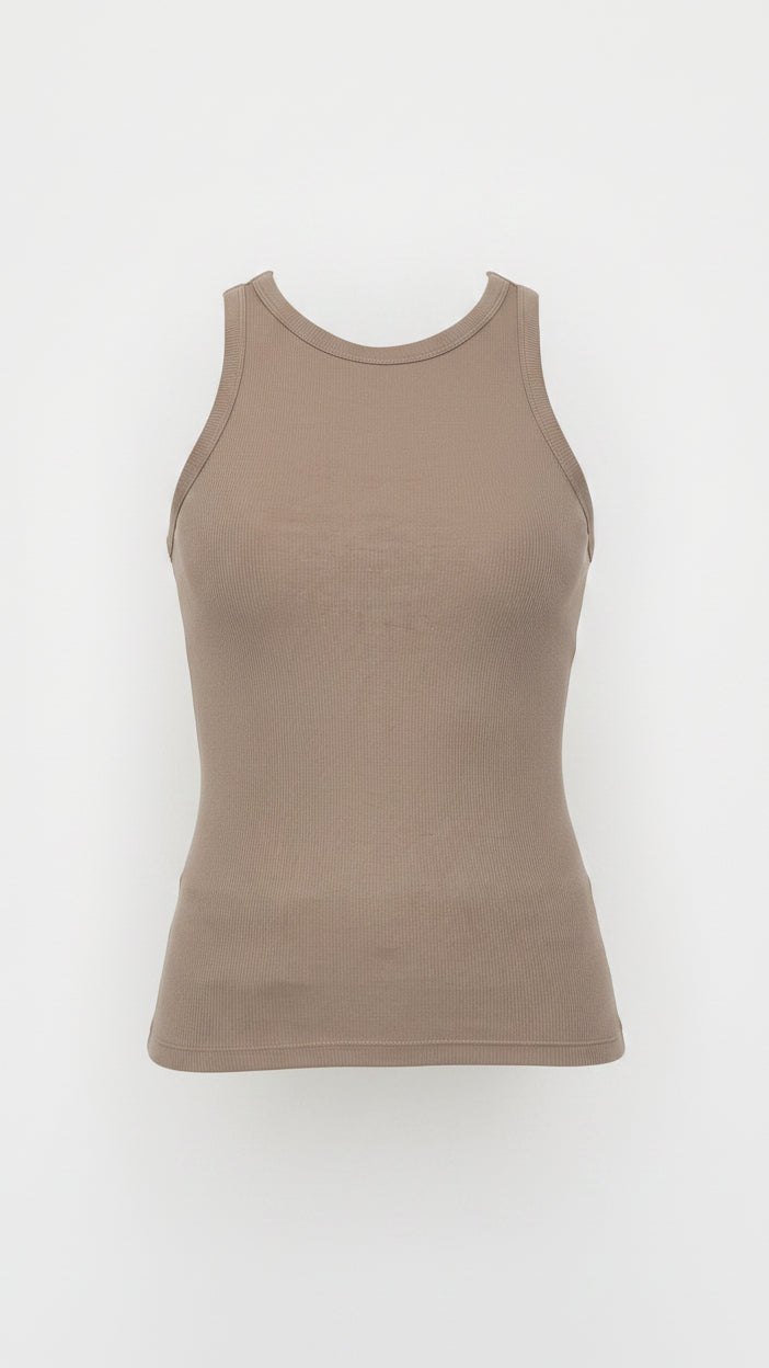 Megan Ribbed Tank: Taupe