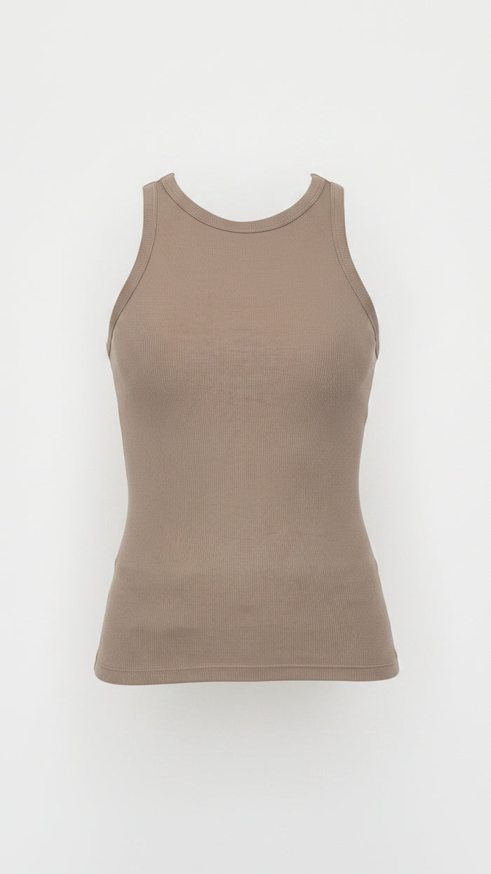 Megan Ribbed Tank: Taupe