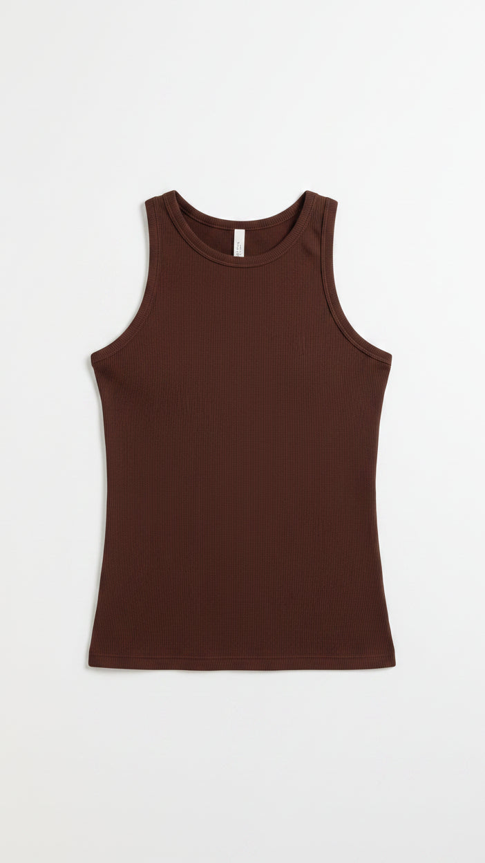 Megan Ribbed Tank: Brown