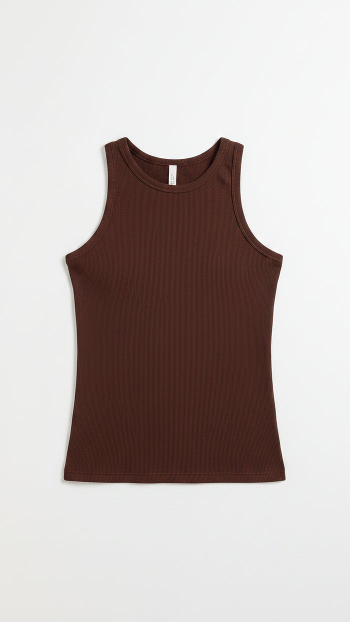 Megan Ribbed Tank: Brown