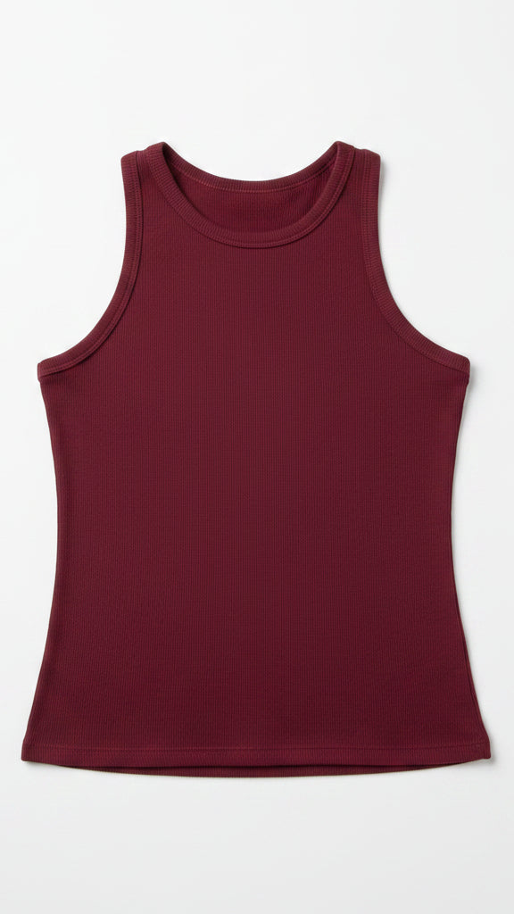 Megan Ribbed Tank: Burgundy