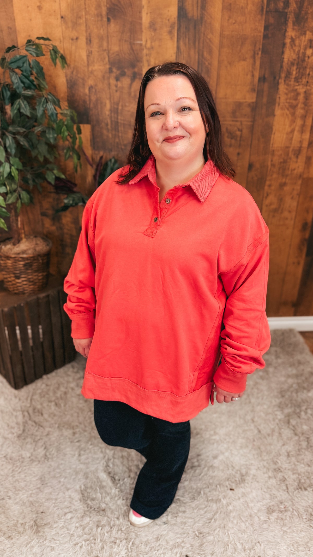 Shelly Collared Sweatshirt | Coral