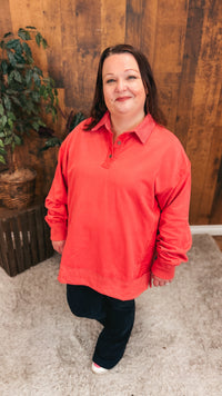 Shelly Collared Sweatshirt | Coral