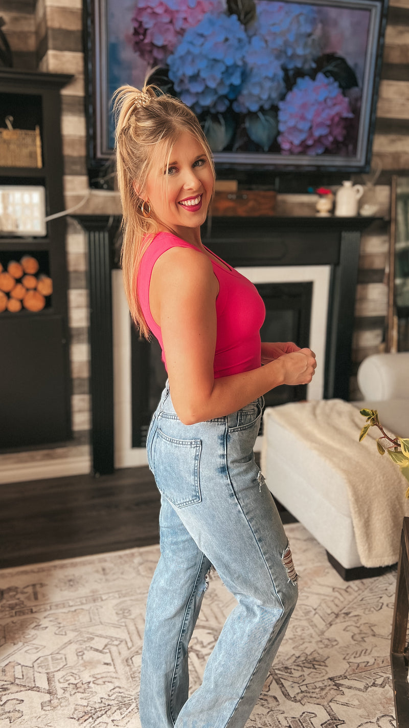 Tamara Ribbed Tank Top: Fuchsia