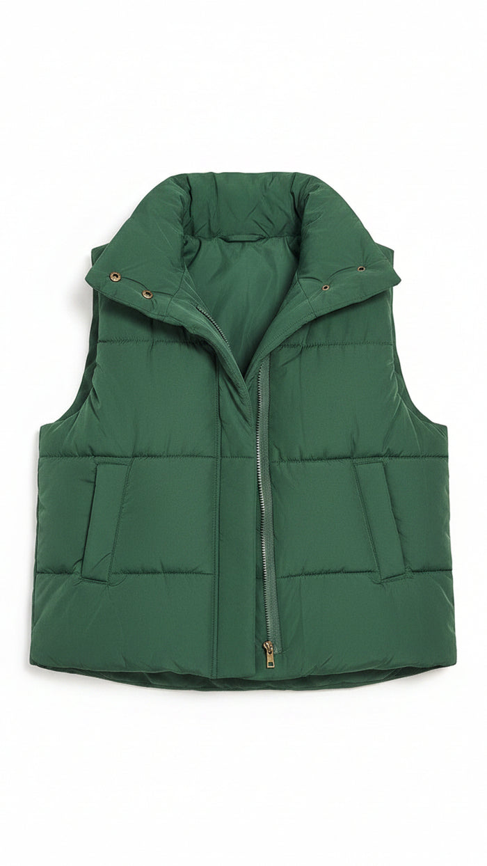 Hunter Green quilted puffer vest , high neck with pockets