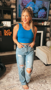 Tamara Ribbed Tank Top: Ocean Blue