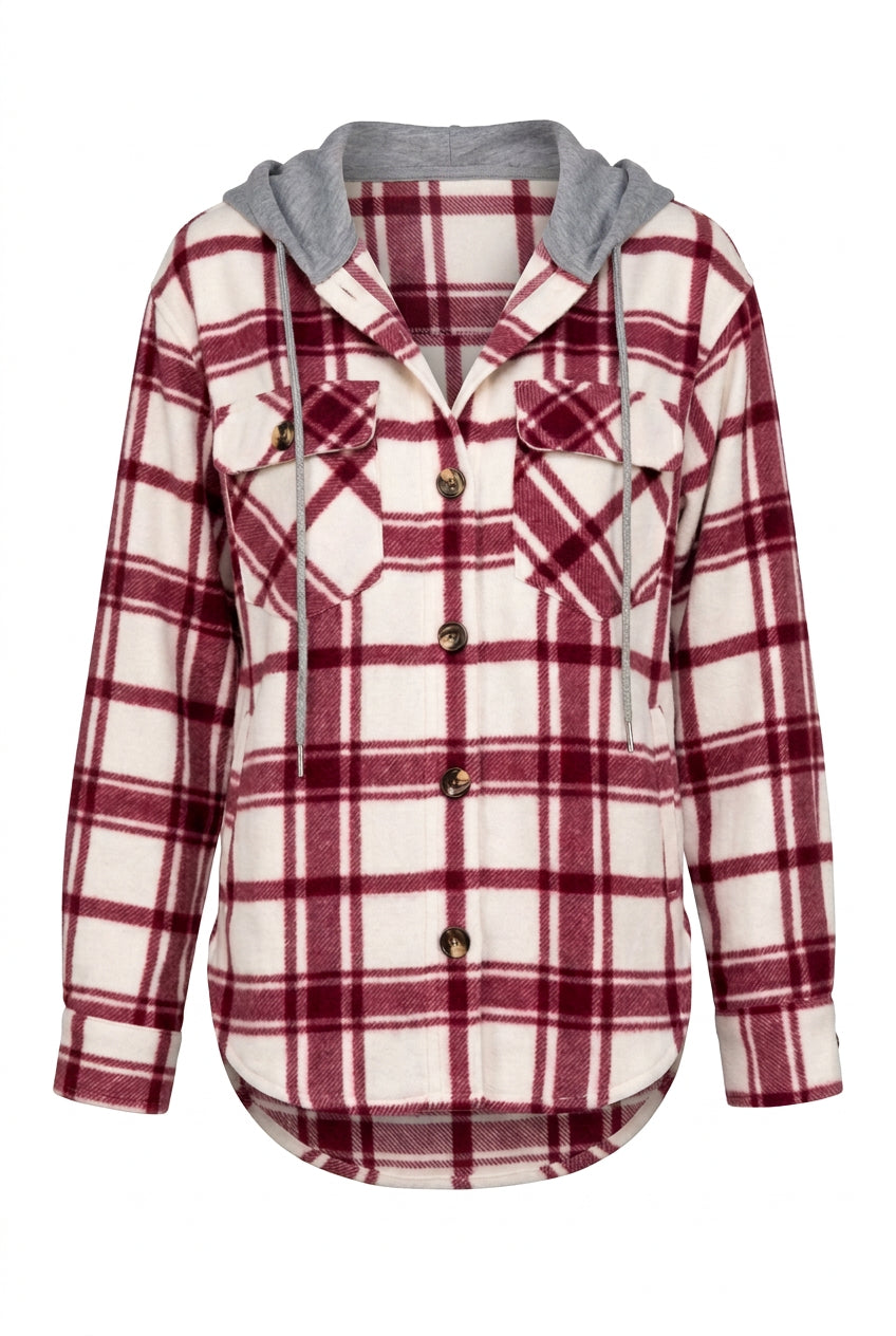 Haylee Plaid Fleece Shacket  | Wine & Ivory