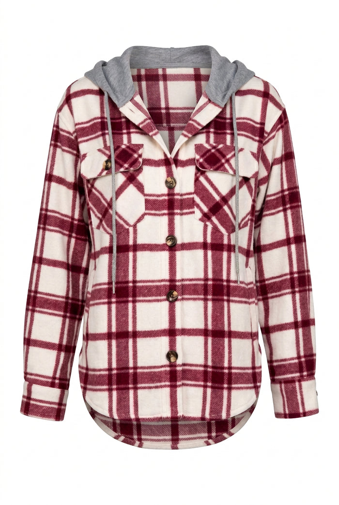 Haylee Plaid Fleece Shacket  | Wine & Ivory