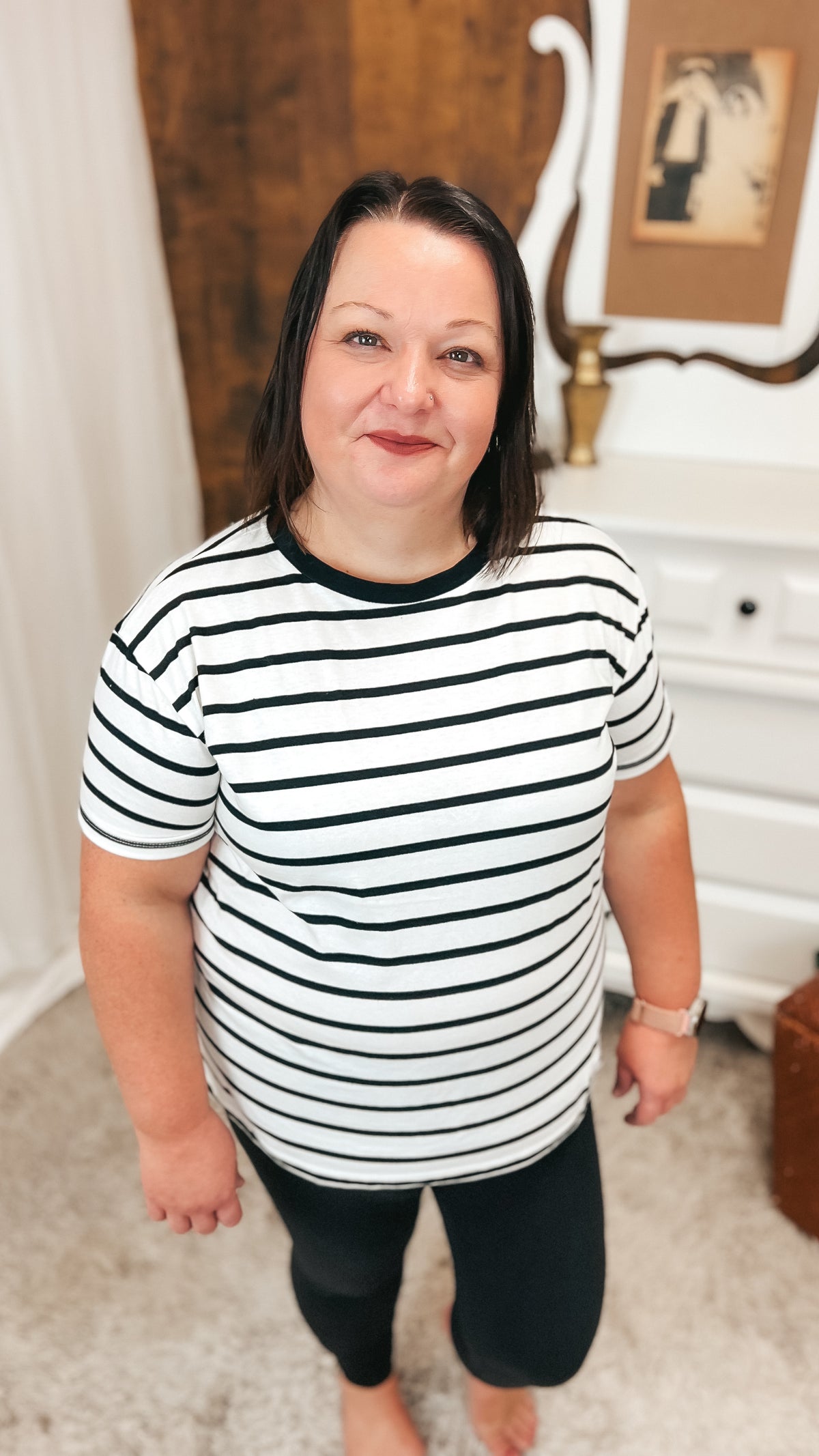 Brittany Striped Tee | Black & Ivory